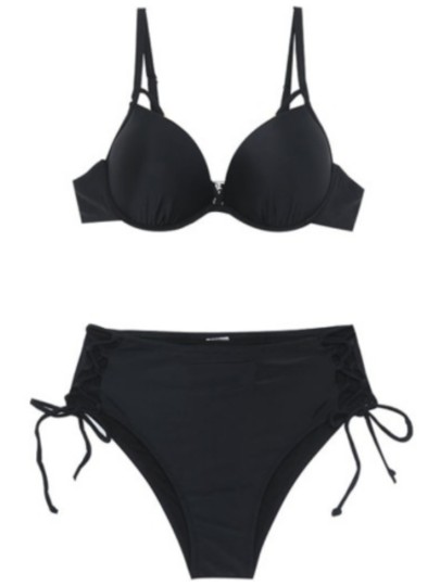 Szdg Hot Spring Swimsuit, Feminine High-Waisted, Tummy-Covering, Small Bust, Underwire, Push-Up, Tie-Up, Two-Piece Bikini, Summer Swimwear