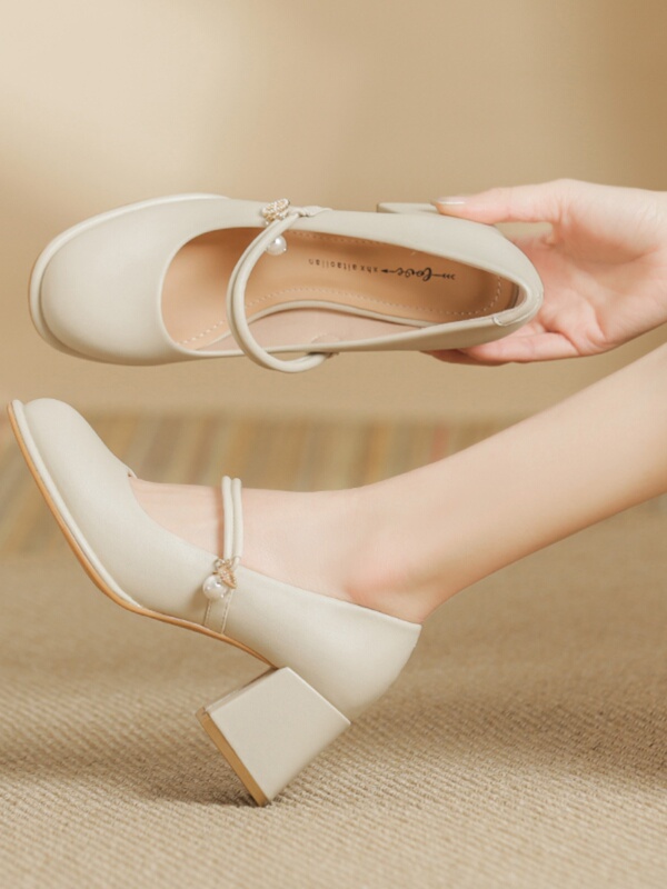 Cheongsam Shoes Mary Jane Shoes Women's 2025 New Fairy Thick Heel High Heels Soft Leather Evening Gentle Bridesmaid Shoes Cheongsam Shoes Mary Jane Shoes Women's 2025 New Fairy Thick Heel High Heels Soft Leather Evening Gentle Bridesmaid Shoes