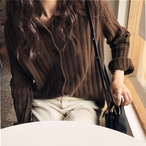 2021 spring and Autumn womens new lazy loose temperament sweater V-neck simple temperament wear knitted cardigan jacket