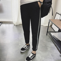 Kharen Pants Women 2022 Spring Autumn New High Waist Small Footed Pants Stripe 90% Casual Pants Old Daddy Pants Loose Sports Pants