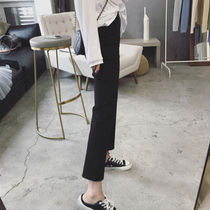 Micro flared pants womens summer retro high waist black split suit pants slim slim casual pants nine-point smoke pipe pants