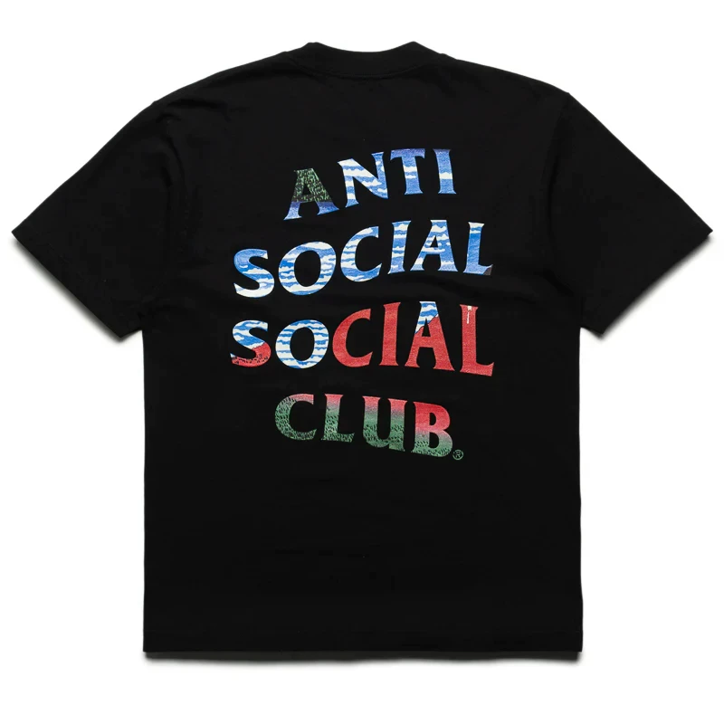 Assc anti social social club базовый совместный персиковый цветок короткий рукав майка с burgundy круглым вырезом