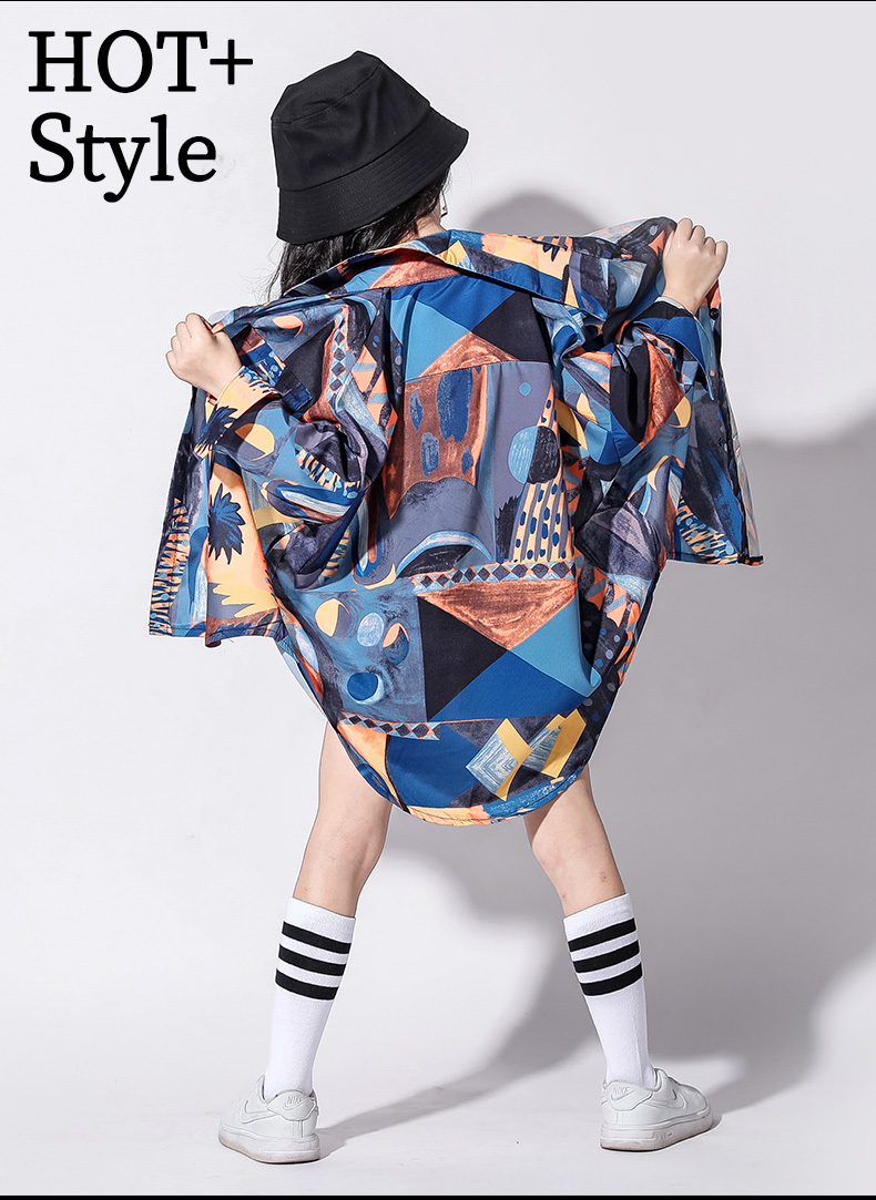 Quần áo khiêu vũ đường phố cô gái Hàn Quốc áo sơ mi hiphop trẻ em trang phục khiêu vũ jazz trang phục giáng sinh trẻ em