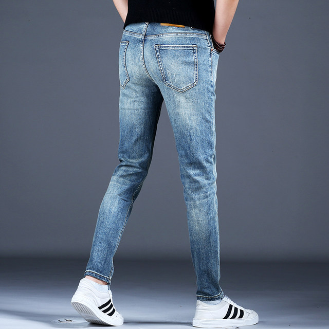 Men's Summer Thin Jeans Men's Classic Blue Slim Foot Pants Men's 2024 New Casual Pants