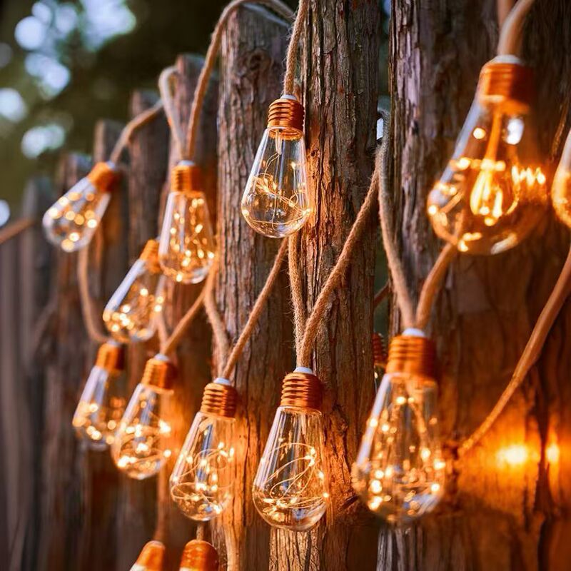 Outdoor Solar Hemp Rope String Lights Waterproof Camping String Lights Christmas Decoration Copper Wire String Lights Courtyard Copper Wire Light Balls