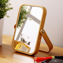 orz Bathroom wood color Simple modern square double-sided mirror Dormitory portable desktop mirror Bedroom makeup mirror
