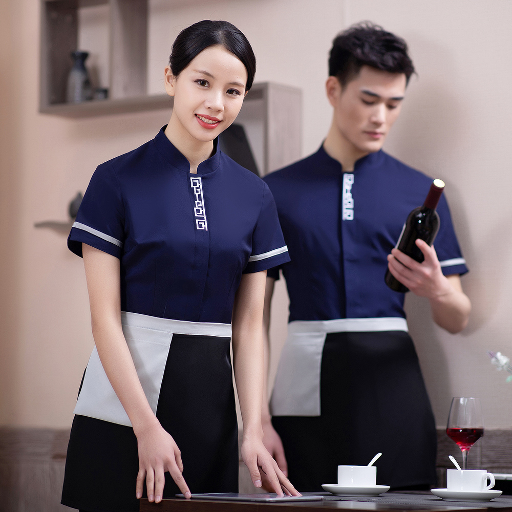 quần áo lẩu công việc cửa hàng waiter ngắn tay khách sạn nóng cửa hàng nồi sảnh bồi bàn ăn mặc quần áo mùa hè phòng trà Trung Quốc