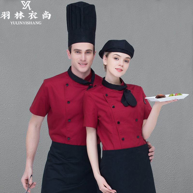 Chef quần áo ngắn tay hàng nam bánh bánh đầu bếp của phụ nữ workclothes mùa hè váy sau bếp căng tin phục vụ quần áo