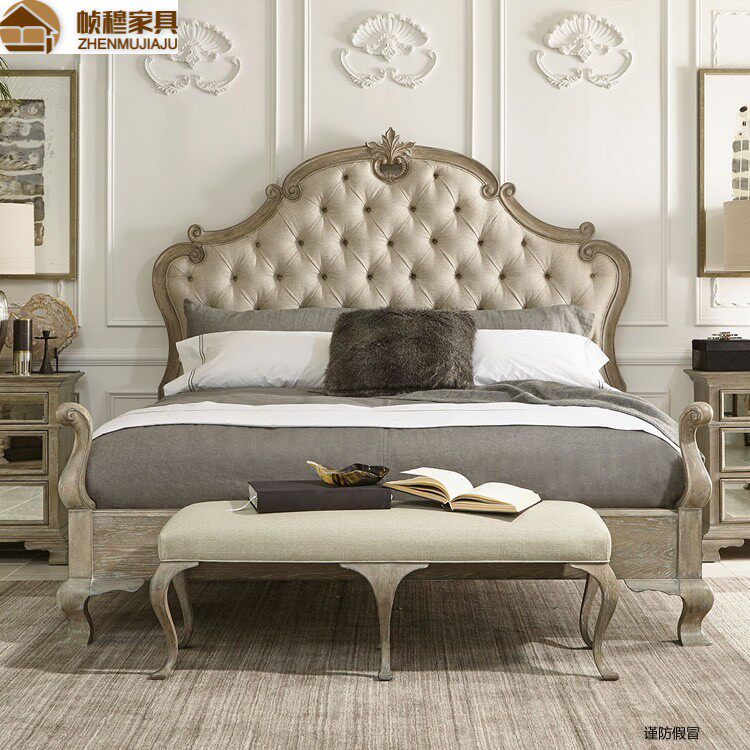 American solid wood bed 1 5 1 8 m princess bed method retro to make old double bed Nordic minimalist cloth soft bunk bed-Taobao