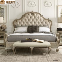 American solid wood bed 1 5 1 8 m princess bed French retro old double bed Nordic simple cloth soft bag bed