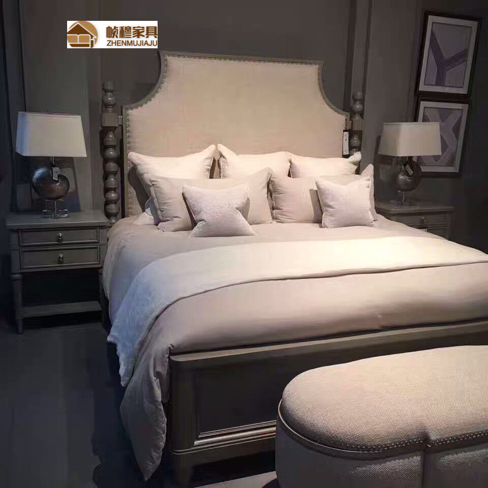 Spot American Light Luxury Solid Wood Bed Superior Grey Double Man Bed Retro 1 8 m ART Mory Impression Furniture Custom-Taobao