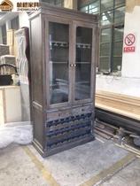 American country solid wood antique wine Cabinet sideboard French retro old solid wood locker bar cabinet tea cabinet