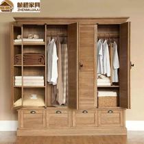 American country wardrobe solid wood old vintage shutter door overall large wardrobe sliding door oak furniture customization