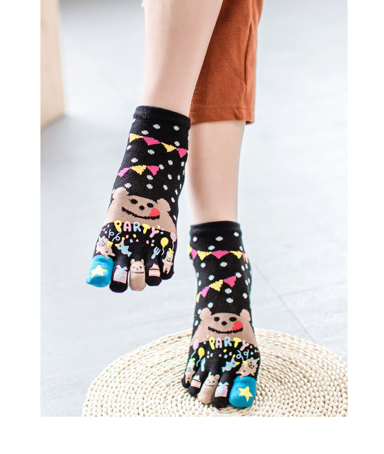 Blue Zixin phim hoạt hình dễ thương năm ngón tay vớ nữ vớ cotton ống ngắn chân vớ thoáng khí thoải mái tất nam cổ ngắn