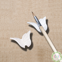 Ceramic pen rest study Four Treasures pen holder chopsticks rack pink white green blue butterfly shaped white porcelain length four cm