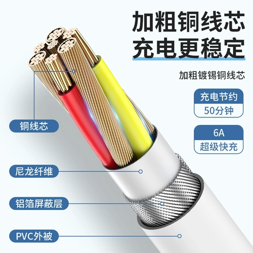 Кабель данных Type-C 6A Super Fast Charging 5a Line P20P30PRO/MATE40 Мобильный телефон NOVA8TPC Android Extension 66W Wo Baiye Fast Charging Set подходит для Huawei Honor