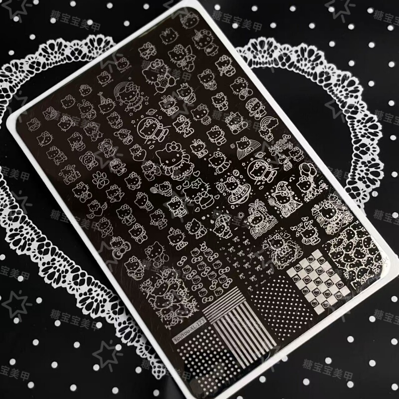 Makeup Hello Kitty Nail Art 2025 Printing Plate Nail Polish Gel Transfer Plate Silicone Mold Hello Kitty Cute