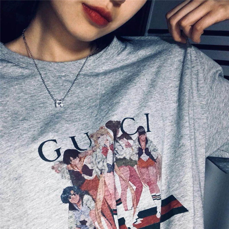 Light Greysolar system vintage  ins tide pure cotton Short sleeve T-shirt female 2021 easy Korean version Half sleeve mschf Girlhood Put on your clothes