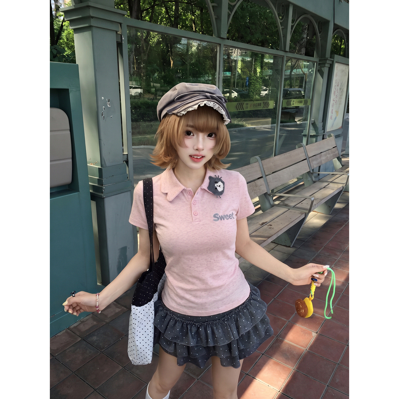 Korean Style Pink Polo Shirt Short-Sleeved T-Shirt for Women 2026 Summer New Sweet Style Regular Shoulder Slim Fit Waist-Cinching Top Korean Style Pink Polo Shirt Short-Sleeved T-Shirt for Women 2026 Summer New Sweet Style Regular Shoulder Slim Fit Waist-Cinching Top