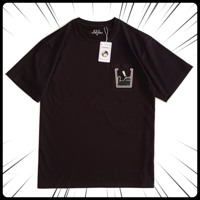 Pan-Style 2025 Cool Short-Sleeve T-Shirt for Spring and Summer, Unisex, Round Neck, Drop Shoulder, Loose Fit, Pocket, Cat Exclamation Mark Pan-Style 2025 Cool Short-Sleeve T-Shirt for Spring and Summer, Unisex, Round Neck, Drop Shoulder, Loose Fit, Pocket, Cat Exclamation Mark