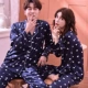 Cặp đôi đồ ngủ nữ lụa dài tay phù hợp phiên bản Hàn Quốc của băng lụa mỏng phần gợi cảm phục vụ nhà kích thước lớn mùa xuân và mùa thu nam - Bộ Pajama