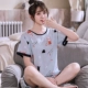 Bộ đồ ngủ cotton lụa nữ mùa hè ngắn tay hai mảnh phù hợp với sinh viên phần mỏng Phiên bản Hàn Quốc cộng với kích thước lỏng lẻo phục vụ tại nhà cotton lụa - Bên ngoài ăn mặc