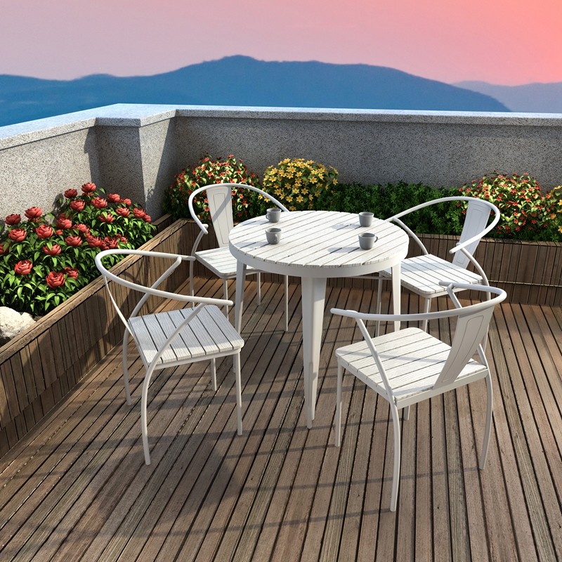 Plastic wood outdoor table and chairs white terrace balcony villa garden simple waterproof anti-snort round table courtyard leisure garden