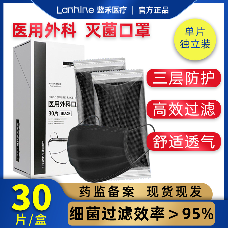 Blue Grain Medical Medical Surgical Mask Individually Independent Packaging Disposable Sterilization Medical Protective Mask Black