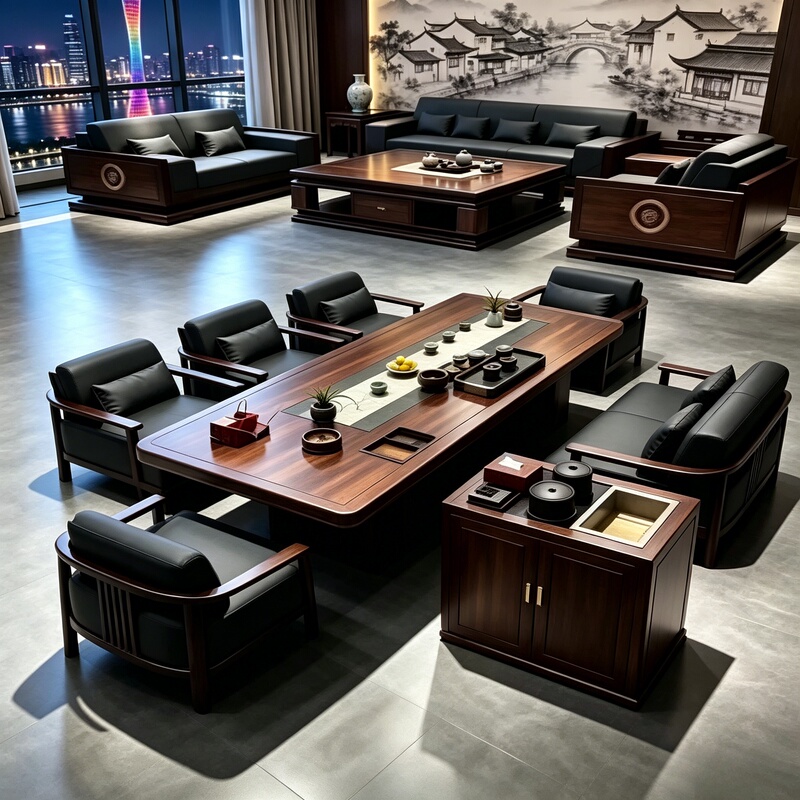 Chinese-Style Walnut Solid Wood Tea Table and Chair Set for Villa, Office, Home, Living Room, New Sofa Coffee Table Set, Tea Brewing Table Chinese-Style Walnut Solid Wood Tea Table and Chair Set for Villa, Office, Home, Living Room, New Sofa Coffee Table Set, Tea Brewing Table