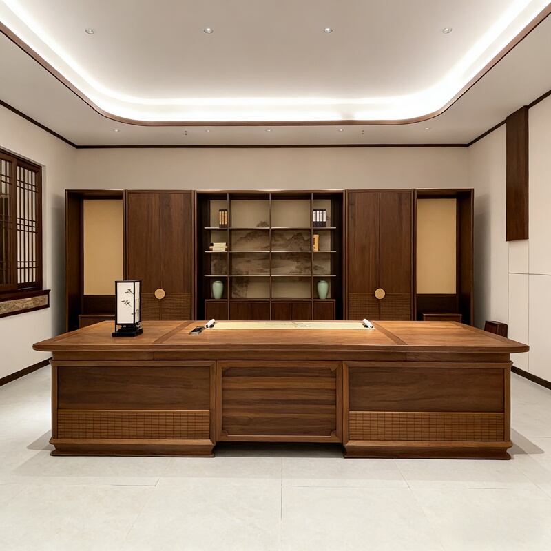 New Chinese-Style Mid-Century Style North American Black Walnut Solid Wood Executive Desk for Home Use, Modern Minimalist Office Executive Desk