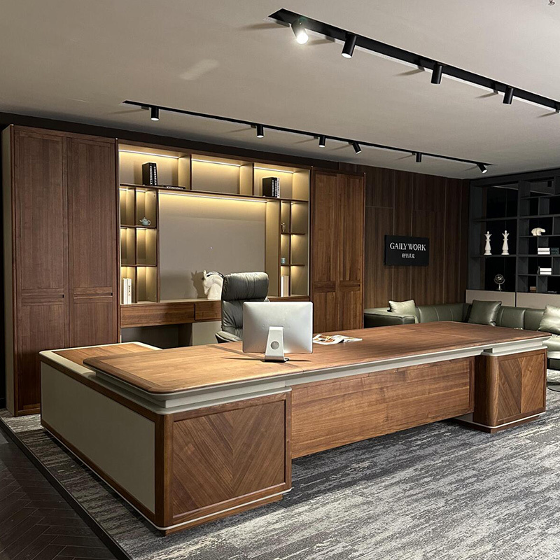 New Chinese-Style Office Furniture: New Model Solid Wood Large Desk, Executive Desk, Boss Desk with Side Table