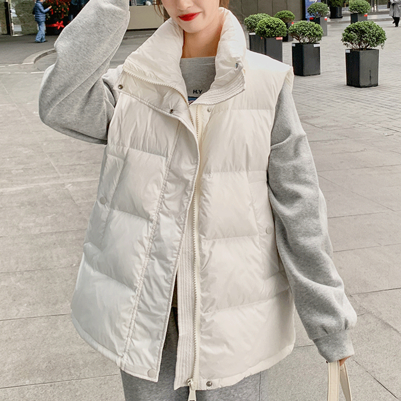 Korean Style Loose and Versatile down Vest for Women with Stand Collar, Zipper, Mid-Length, Simple Duck down Outerwear Korean Style Loose and Versatile down Vest for Women with Stand Collar, Zipper, Mid-Length, Simple Duck down Outerwear