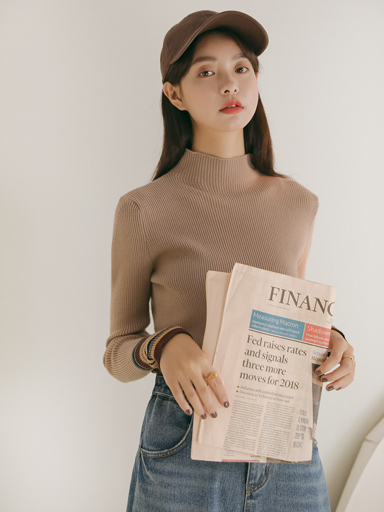 Bên trong áo len nữ 2018 mới thu đông nửa cổ cao Slim áo thun dày áo len đen áo sơ mi thời trang nữ 2021