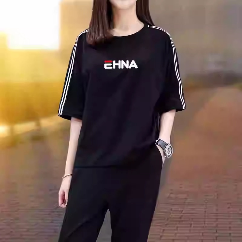 Sports Suit for Women Summer 2026 New Large Size Fashionable Two-Piece Set Nine-Quarter Pants Pure Cotton Sportswear Casual Suit for Women