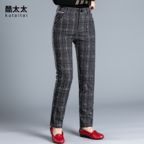Mrs. Cooler British grid pants autumn and winter middle-aged ladies casual pants mother dress large size high waist stretch straight trousers