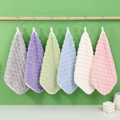 挂式珊瑚绒吸水不掉毛方巾吸水小毛巾家用厨房浴室清洁擦手巾