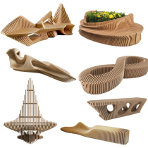 Indoor Mall Embalming Wood Sliced Seat Hotel Lobby Casual Bench Outdoor Solid Wood Landscape Profiled Chair Customised