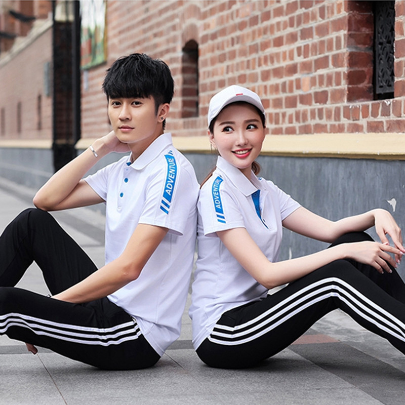 Summer School Uniforms High School Students Summer Suit Short Sleeve T-shirt Junior High School Student Banfu Turnover Sportswear Men And Women Set to do