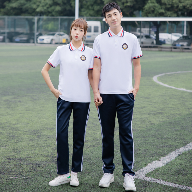 Summer high school uniform short sleeves campus uniform lapel T primary and secondary school students sports leisure kindergarten uniform customization