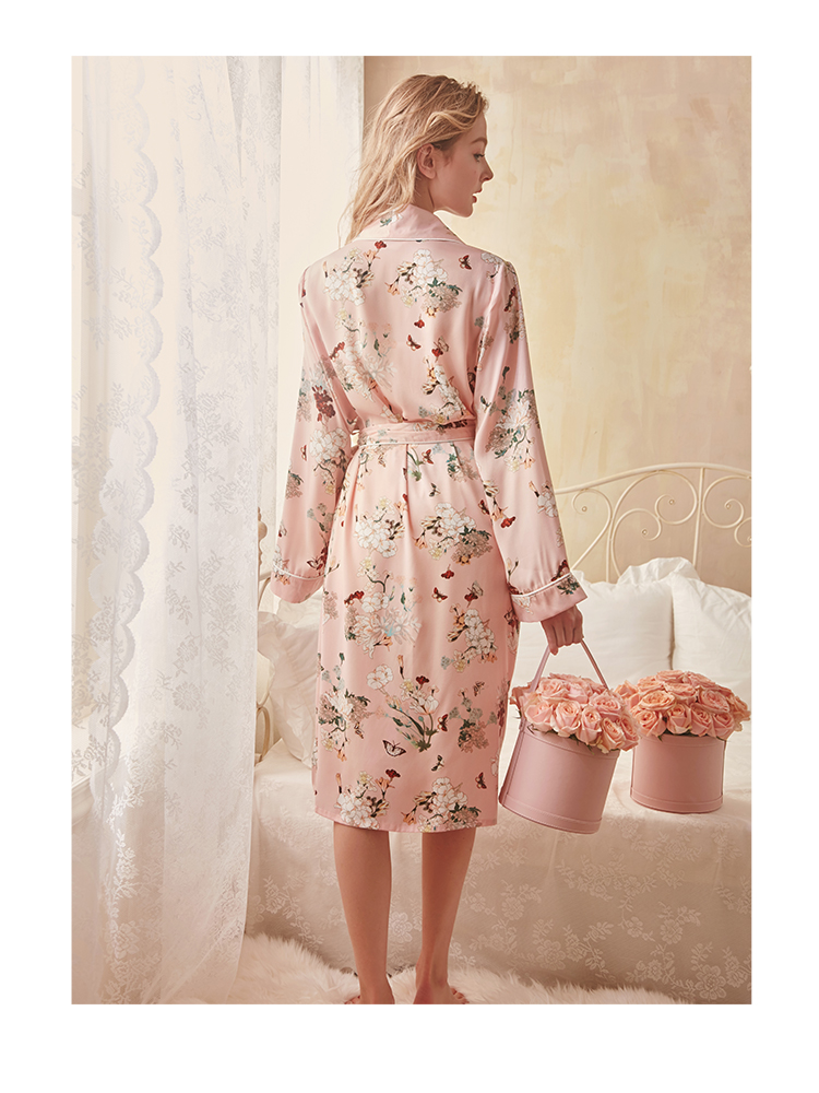 Váy ngủ nữ dễ thương gợi cảm mùa thu lụa Nhật Bản kimono pyjama áo cưới cô dâu dài tay phục vụ nhà - Night Robe đồ ngủ đẹp