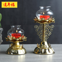 Alloy Lotus Butter Lamp Holder Ritual Buddha Offering Lamp Holder Metal Candle Holder Candle Lamp Shade Buddhist Hall Butter Candle Holder