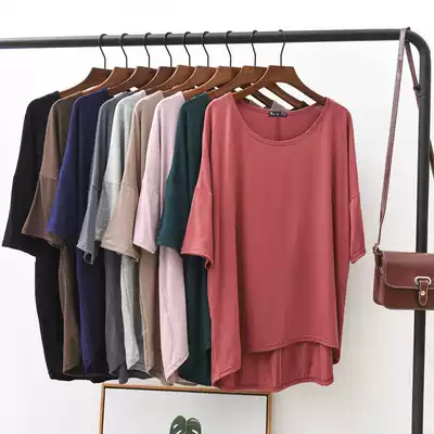 Modal Mid Sleeve T-shirt Women Summer Large Size Loose Short Sleeve Top Front Short Back Long Half sleeve Long Edition base shirt