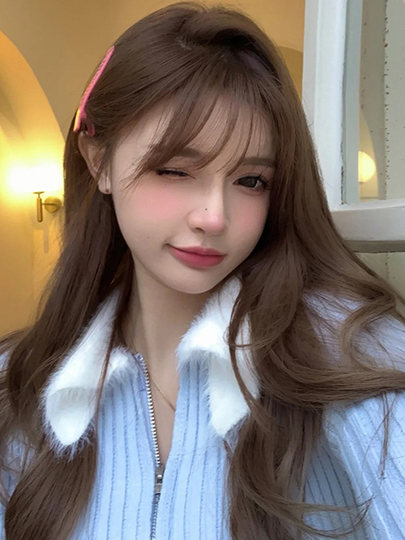 Wig female long hair Internet celebrity same style water ripple long curly hair sweet cute fluffy natural simulation full headgear style