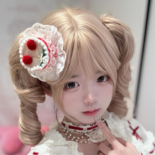 Short Blonde Wig for Women, Roman Curls, Claw Clip, Double Ponytail, Lolita Style, Sweet and Natural, Full Head Wig
