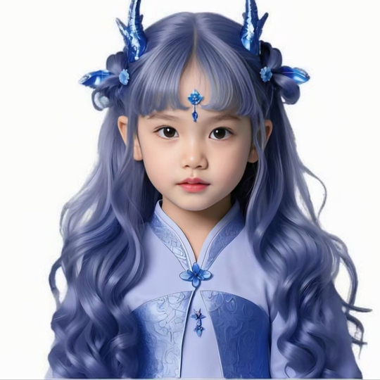 Nezha 2 Cosplay Ao Bing Ao Run Children's Wig Girl Long Curly Hair Daily Simulation Photo Shoot Performance Styling Full Head Wig