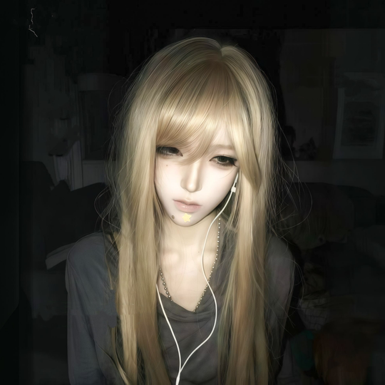 Visual kei ancient doll-like golden abby long straight hair fyp subculture punk non-mainstream gai style full headgear