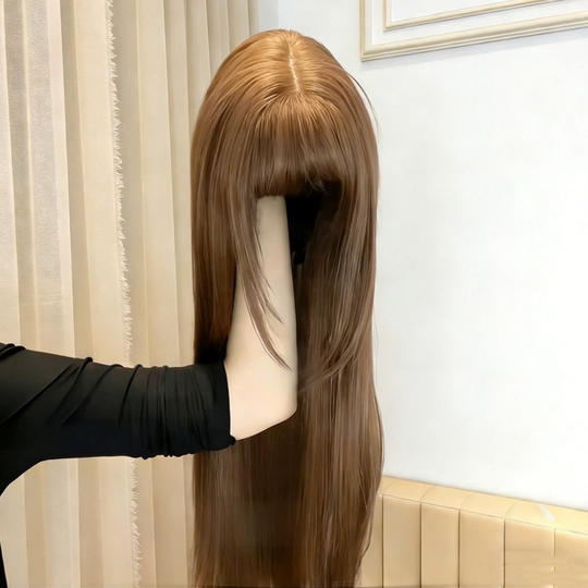 Lolita Sweet and Natural Korean-Style Platinum Wig Long Straight Hair Fashionable Fluffy Realistic Daily Age-Reducing Full Wig