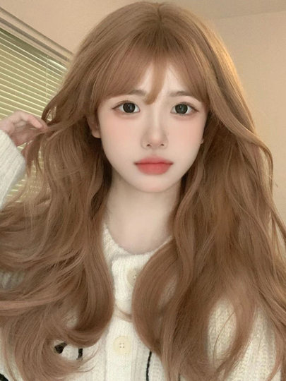 Wig female long hair Internet celebrity same style water ripple long curly hair sweet cute fluffy natural simulation full headgear style