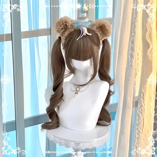 Lolita Wig for Women, Long Curly Hair, Sweet Double Ponytails, Similar to Xiao Luo's Style, Everyday Fluffy Natural Realistic Full Head Wig