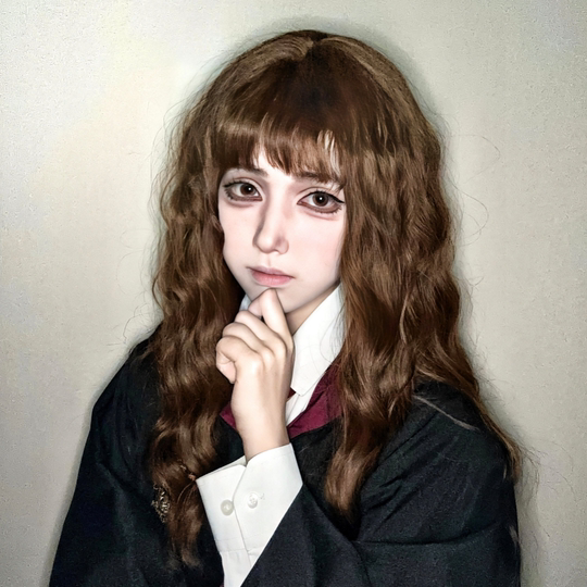 Harry Potter Cosplay Hermione Wool Curly Wig for Women, Long Hair, Sweet and Natural Long Curly Hair, Daily Realistic Full Wig